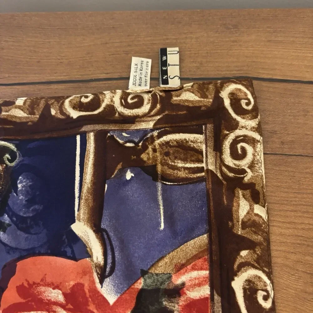 VTG NEW YORK STUDIO Designer 100% Silk Scarf Multicolor Abstract Made in Korea